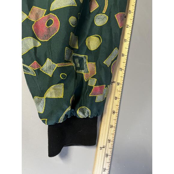 Royalty Silks Jacket Mens Small Green Geometric Silk Bomber Shoulder Pads - Picture 11 of 11